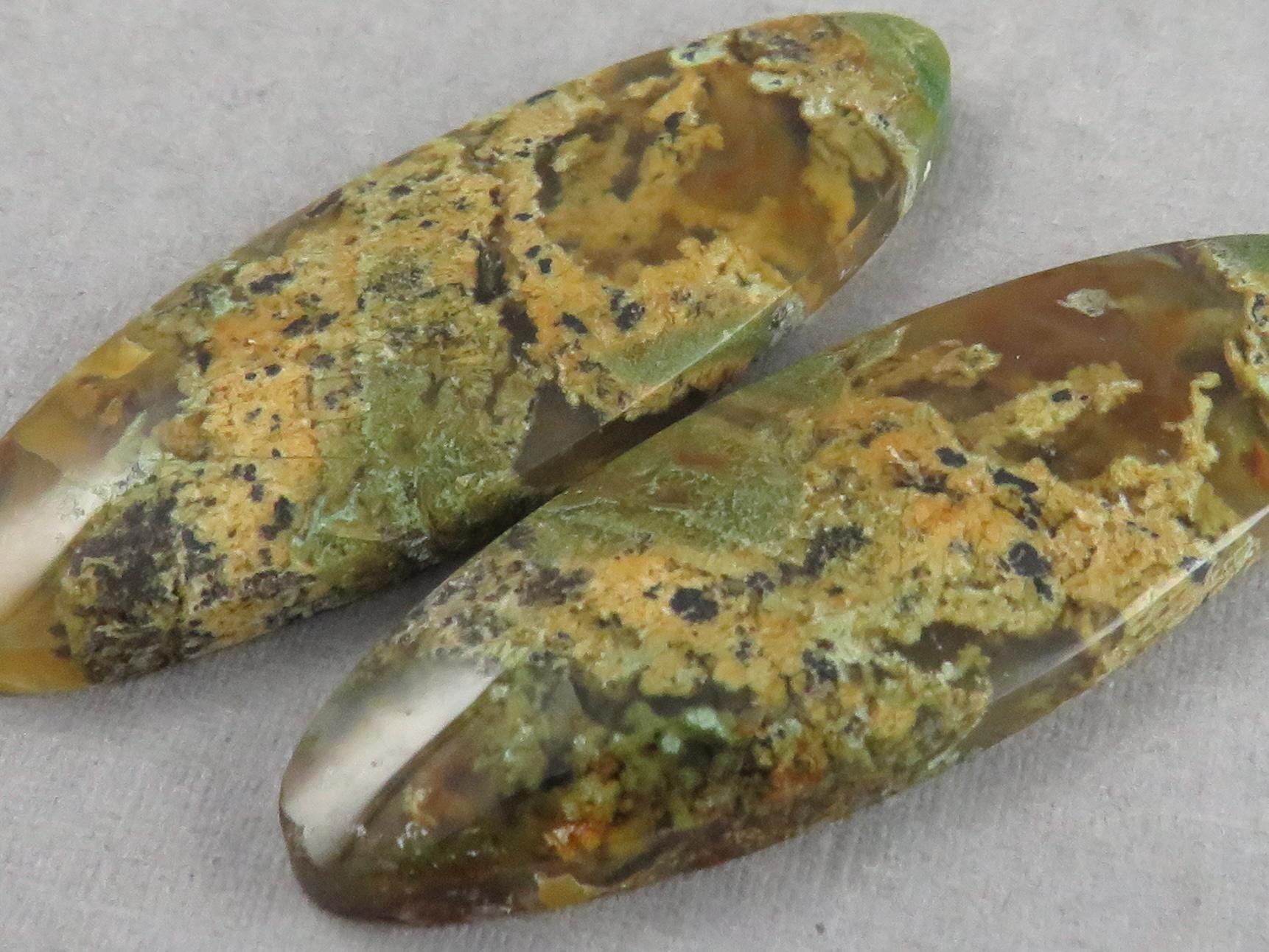 Indonesian Moss Agate Pair | Oval Natural Loose Gemstone | Dendritic Chalcedony | AG337 - Moss Agate - GemEnthusiast