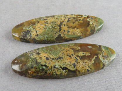 Indonesian Moss Agate Pair | Oval Natural Loose Gemstone | Dendritic Chalcedony | AG337 - Moss Agate - GemEnthusiast