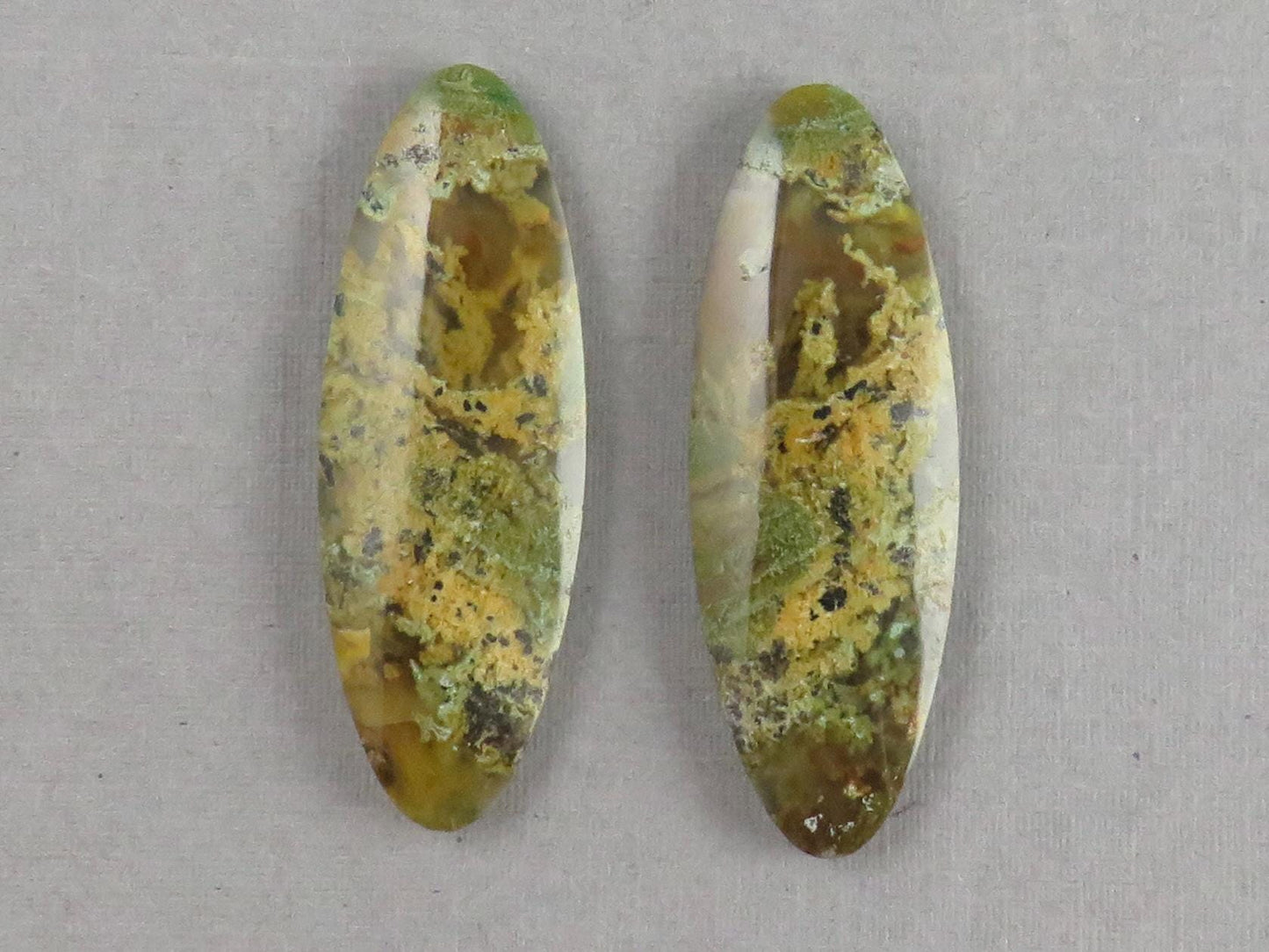 Indonesian Moss Agate Pair | Oval Natural Loose Gemstone | Dendritic Chalcedony | AG337 - Moss Agate - GemEnthusiast