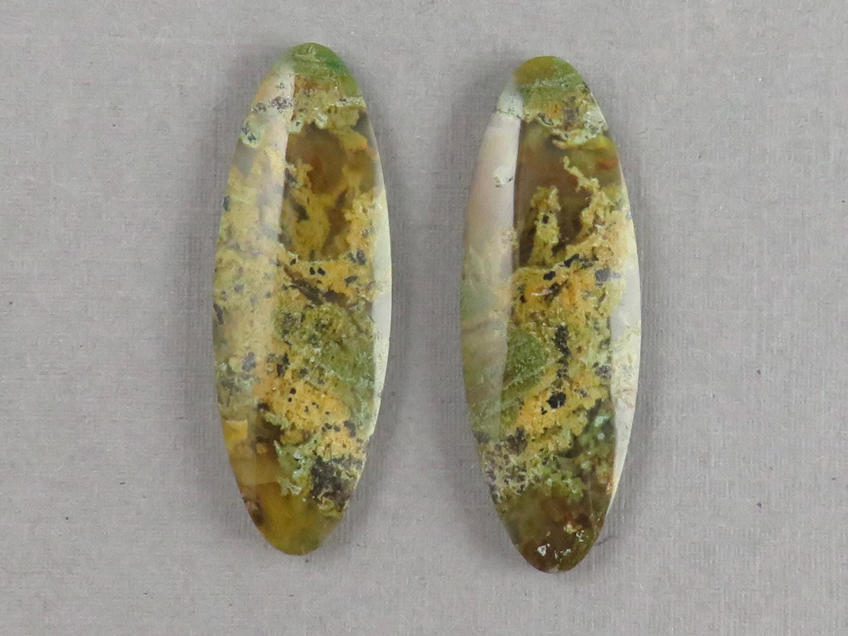 Indonesian Moss Agate Pair | Oval Natural Loose Gemstone | Dendritic Chalcedony | AG337 - Moss Agate - GemEnthusiast