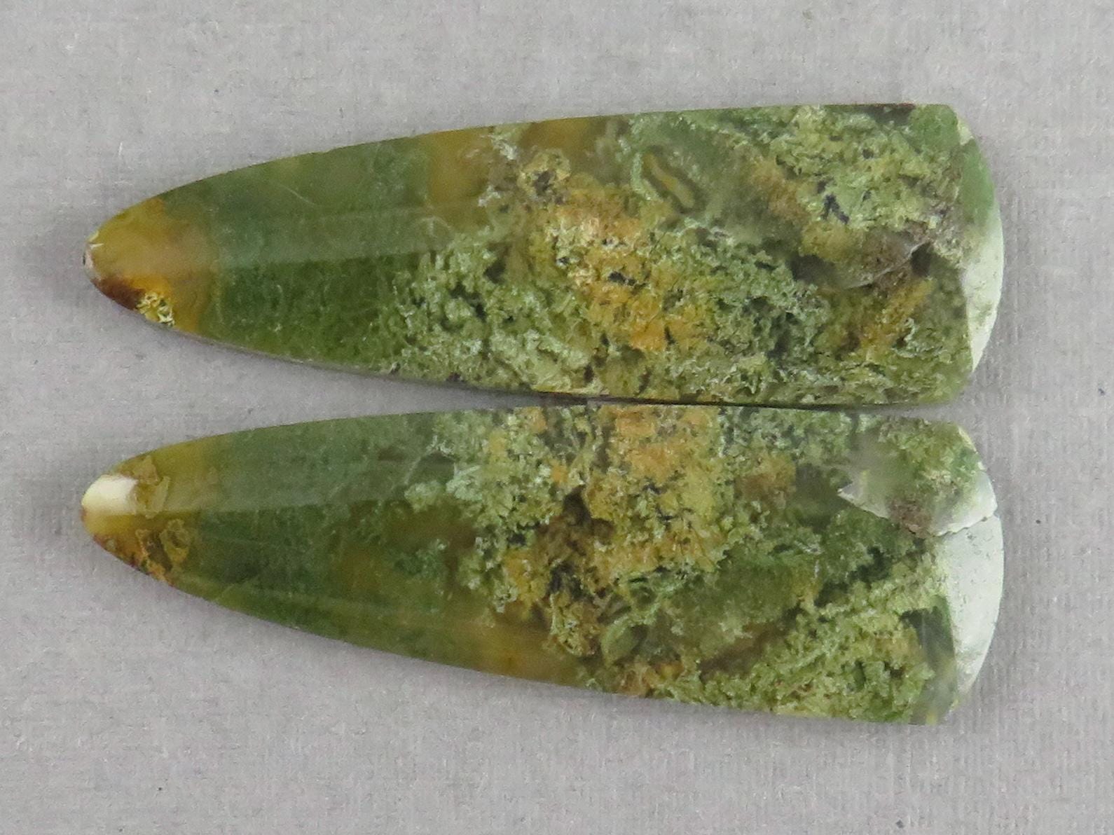 Moss Agate Pair | Natural Loose Gemstone | Dendritic Chalcedony | Indonesia | 37x12x4 | AG344 - Moss Agate - GemEnthusiast