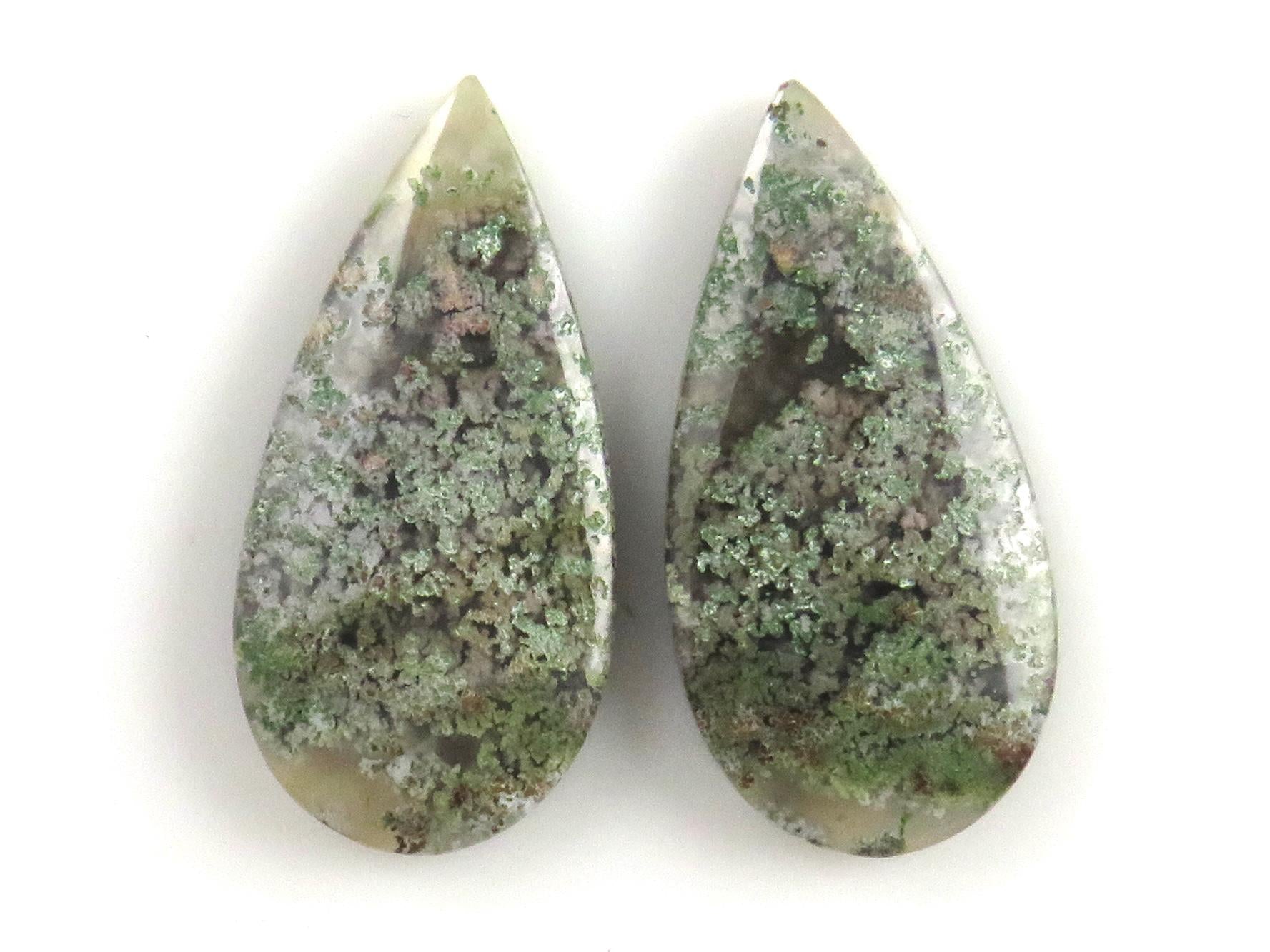 Indonesian Moss Agate Pair | Pear Natural Loose Chalcedony Gemstone | 26x13x4 | AG336 - Moss Agate - GemEnthusiast
