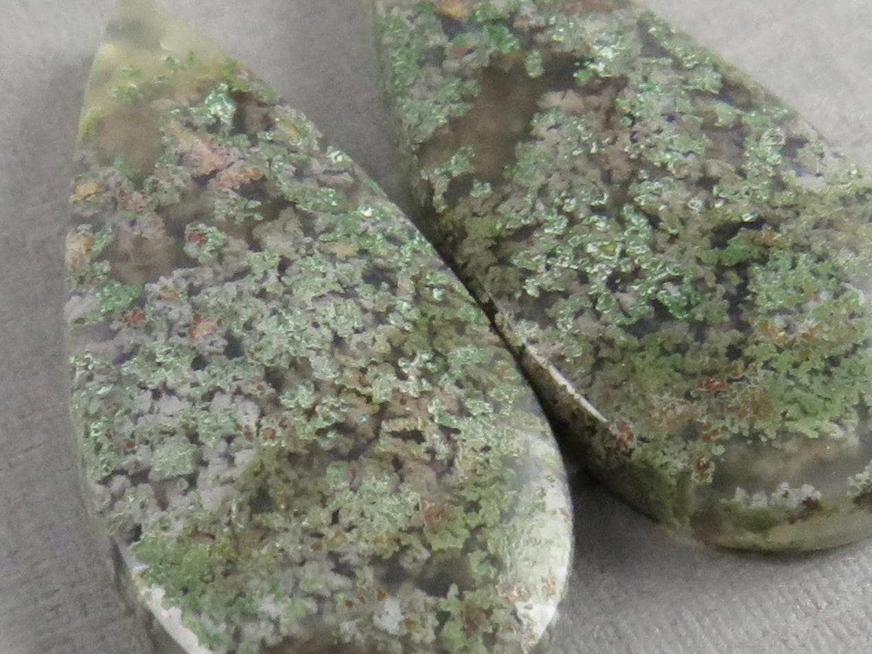 Indonesian Moss Agate Pair | Pear Natural Loose Chalcedony Gemstone | 26x13x4 | AG336 - Moss Agate - GemEnthusiast