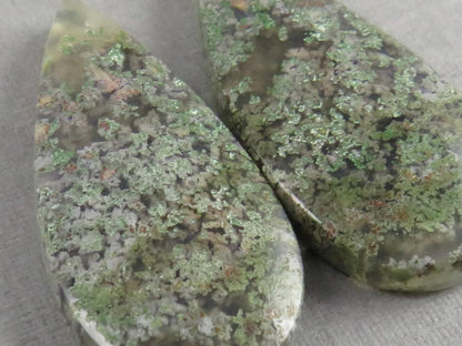 Indonesian Moss Agate Pair | Pear Natural Loose Chalcedony Gemstone | 26x13x4 | AG336 - Moss Agate - GemEnthusiast