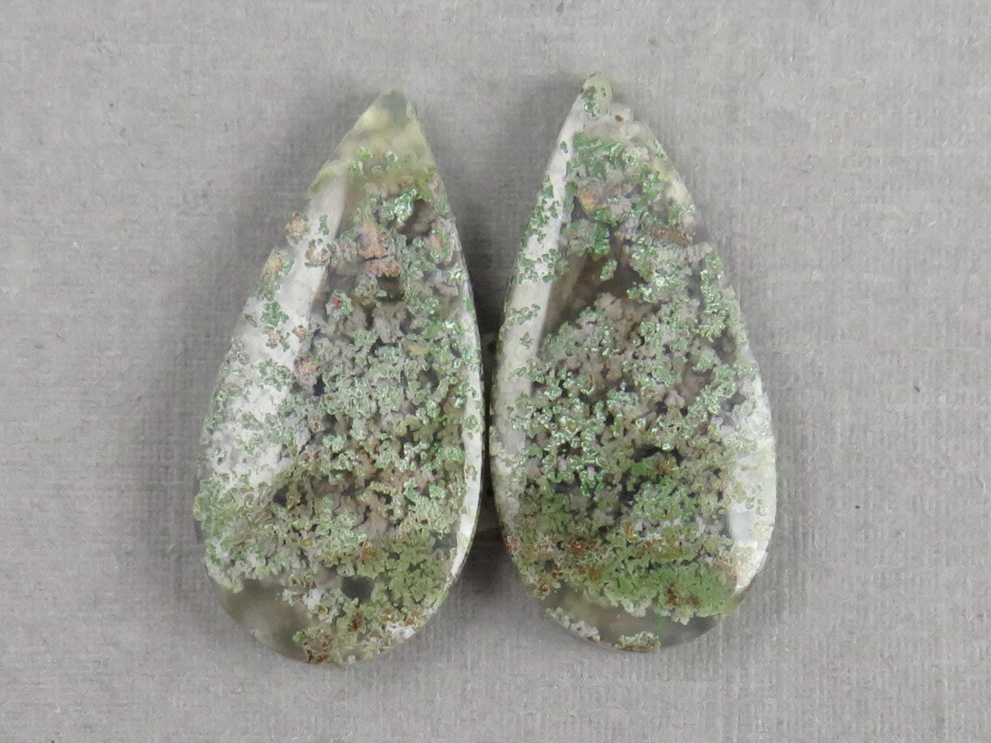 Indonesian Moss Agate Pair | Pear Natural Loose Chalcedony Gemstone | 26x13x4 | AG336 - Moss Agate - GemEnthusiast