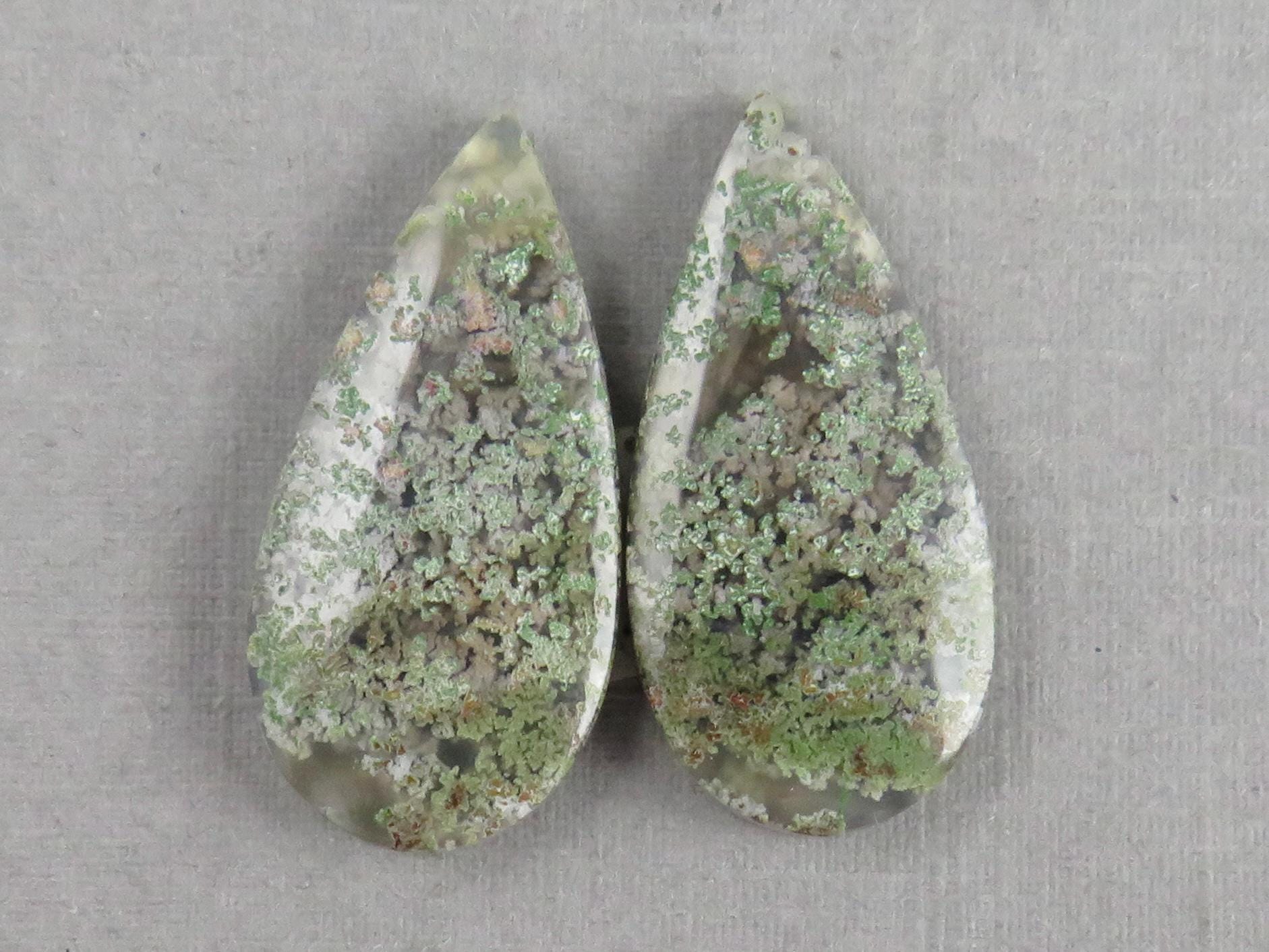 Indonesian Moss Agate Pair | Pear Natural Loose Chalcedony Gemstone | 26x13x4 | AG336 - Moss Agate - GemEnthusiast