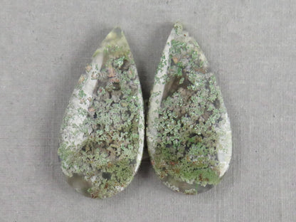 Indonesian Moss Agate Pair | Pear Natural Loose Chalcedony Gemstone | 26x13x4 | AG336 - Moss Agate - GemEnthusiast