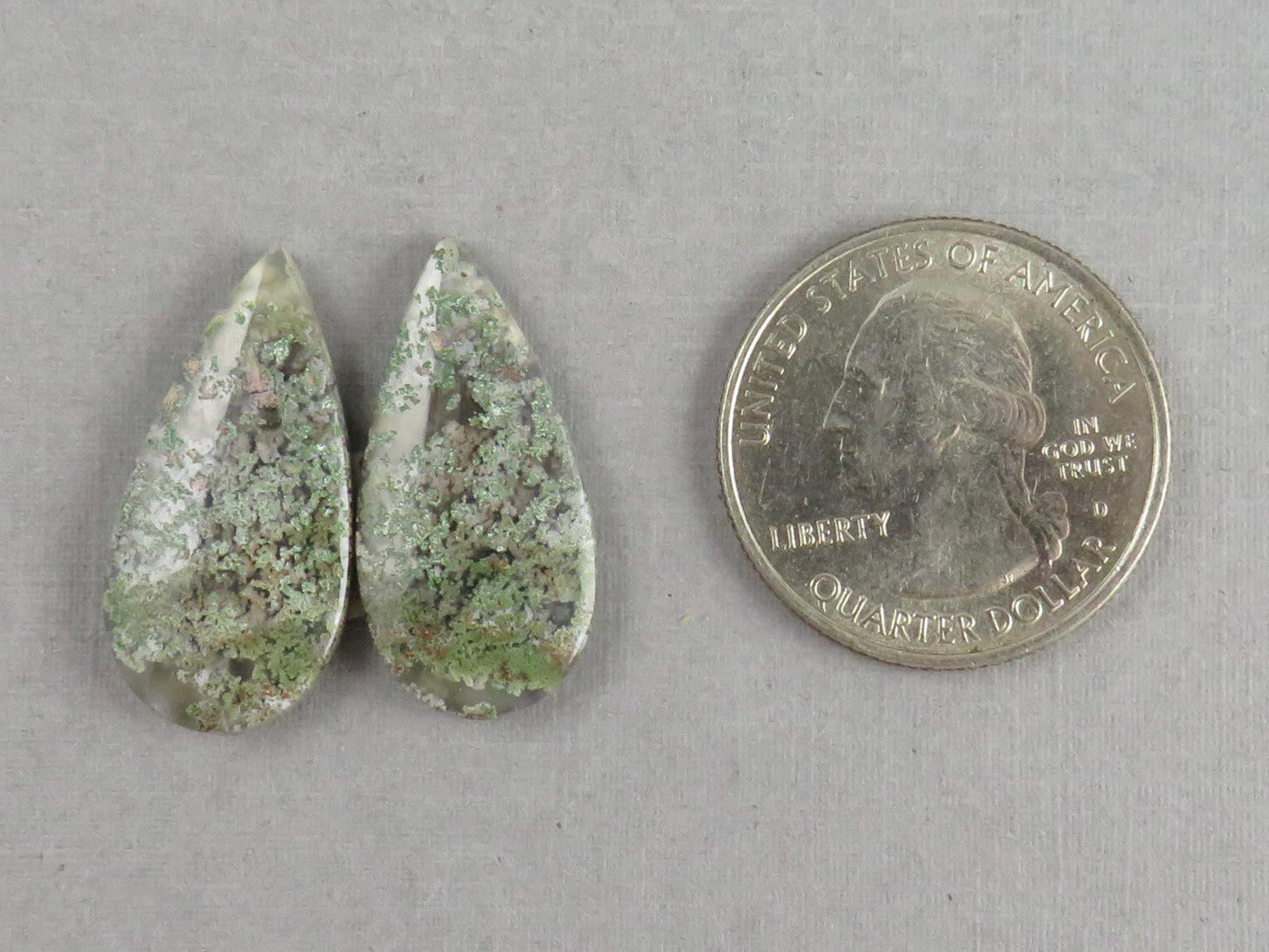 Indonesian Moss Agate Pair | Pear Natural Loose Chalcedony Gemstone | 26x13x4 | AG336 - Moss Agate - GemEnthusiast