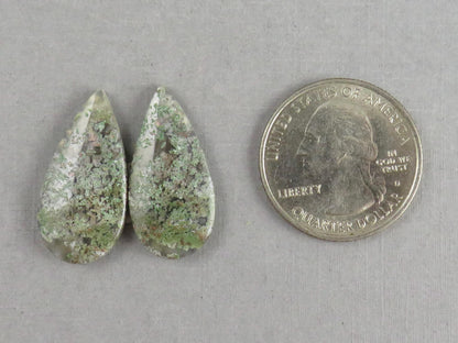 Indonesian Moss Agate Pair | Pear Natural Loose Chalcedony Gemstone | 26x13x4 | AG336 - Moss Agate - GemEnthusiast