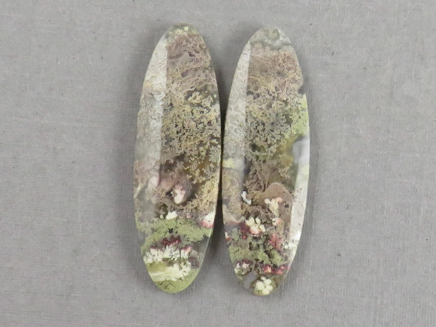 Indonesian Moss Agate Pair | Oval Natural Loose Chalcedony Gemstone | 34x11x3 | AG341 - Moss Agate - GemEnthusiast