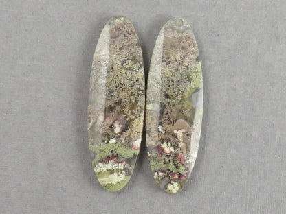 Indonesian Moss Agate Pair | Oval Natural Loose Chalcedony Gemstone | 34x11x3 | AG341 - Moss Agate - GemEnthusiast