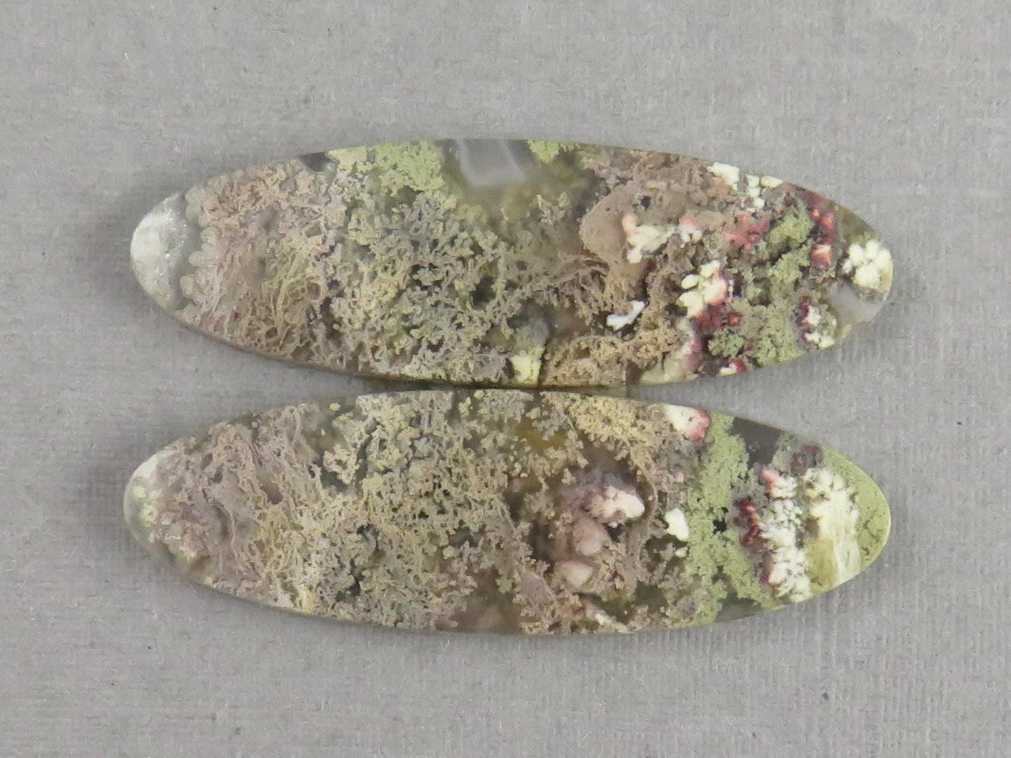 Indonesian Moss Agate Pair | Oval Natural Loose Chalcedony Gemstone | 34x11x3 | AG341 - Moss Agate - GemEnthusiast