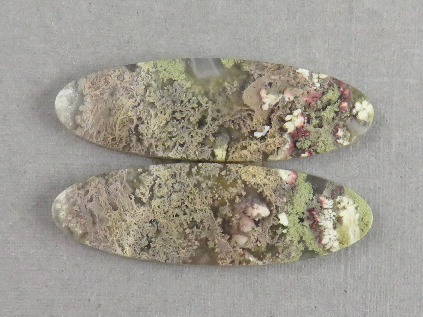 Indonesian Moss Agate Pair | Oval Natural Loose Chalcedony Gemstone | 34x11x3 | AG341 - Moss Agate - GemEnthusiast