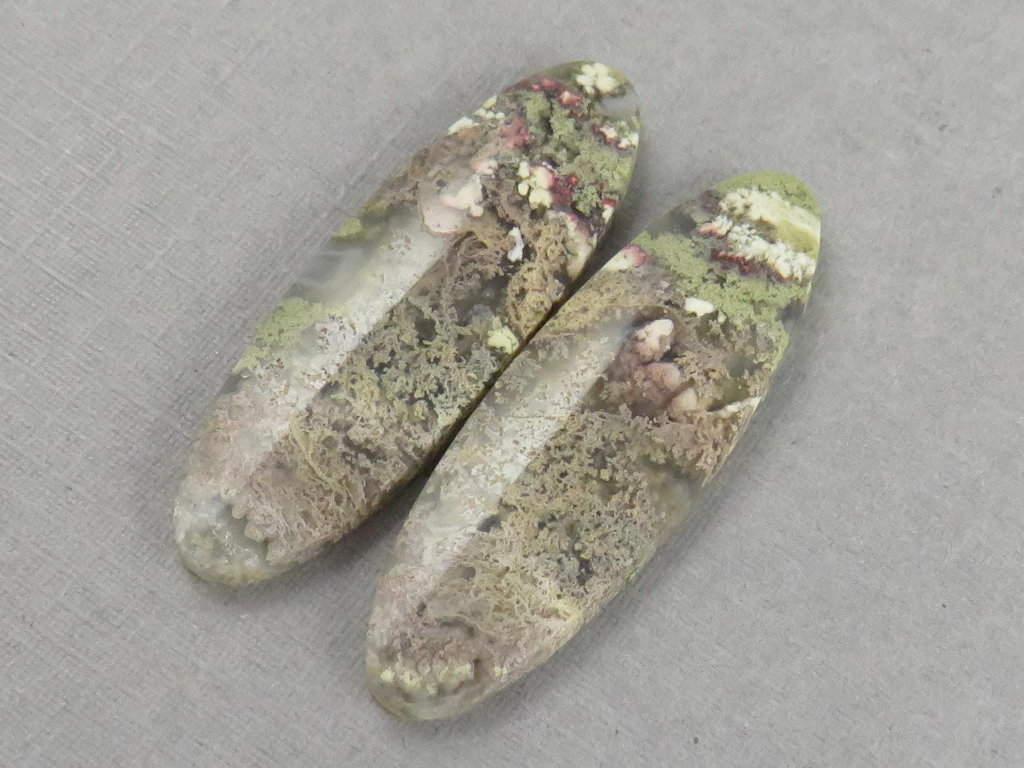 Indonesian Moss Agate Pair | Oval Natural Loose Chalcedony Gemstone | 34x11x3 | AG341 - Moss Agate - GemEnthusiast