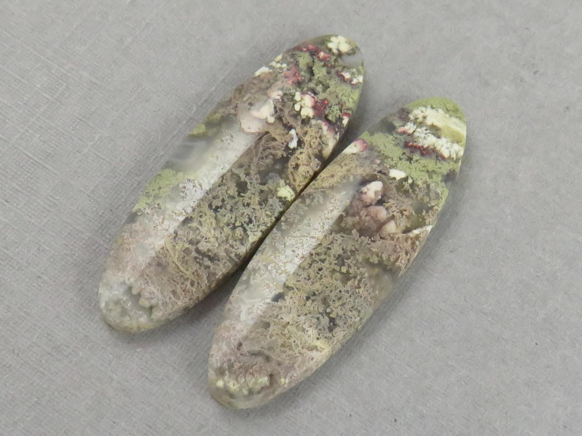 Indonesian Moss Agate Pair | Oval Natural Loose Chalcedony Gemstone | 34x11x3 | AG341 - Moss Agate - GemEnthusiast