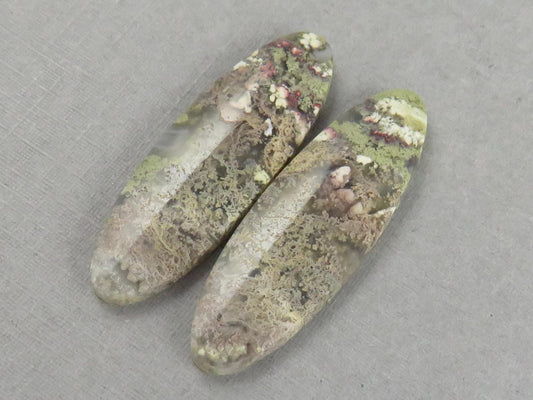 Indonesian Moss Agate Pair | Oval Natural Loose Chalcedony Gemstone | 34x11x3 | AG341 - Moss Agate - GemEnthusiast
