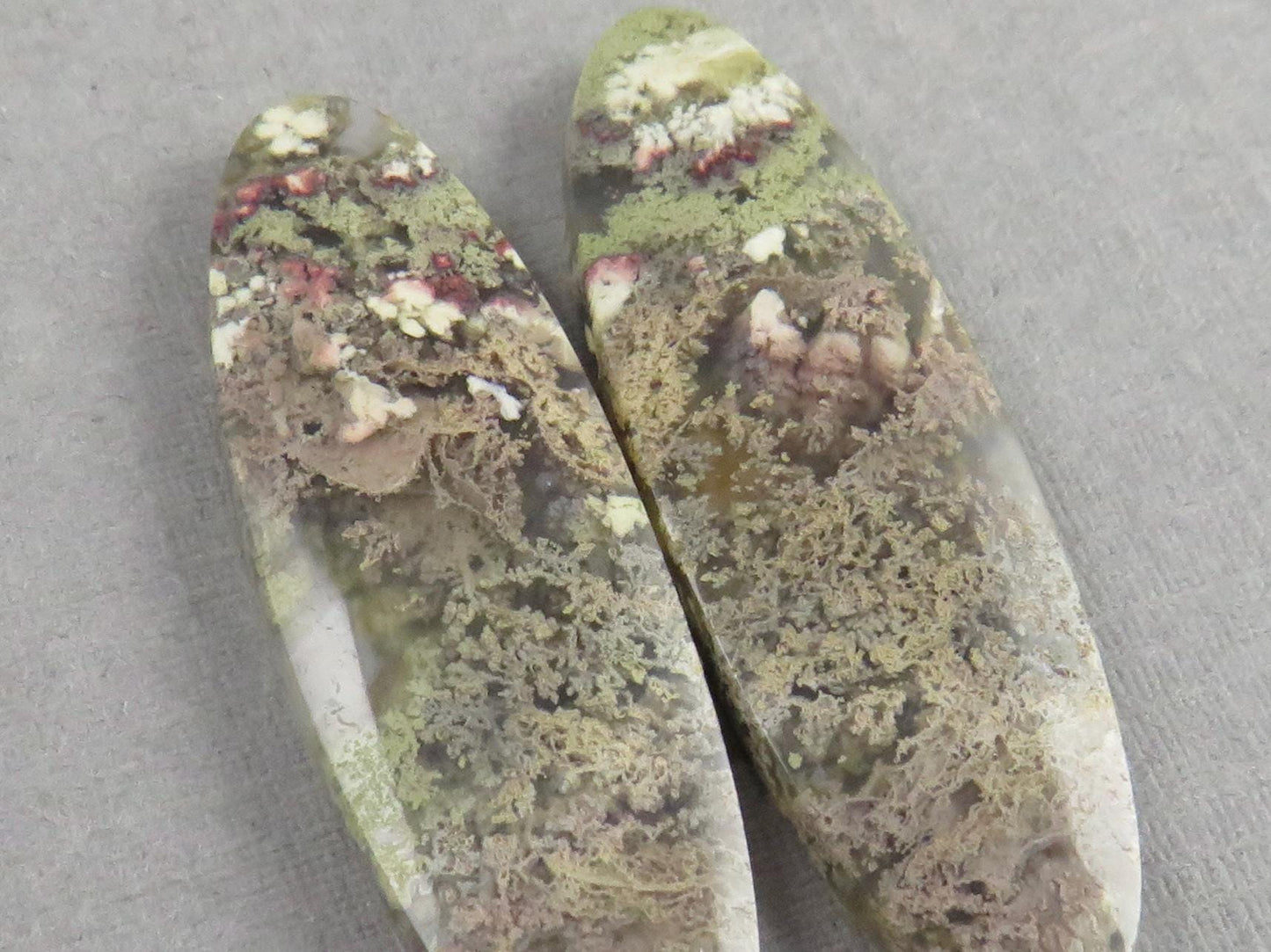 Indonesian Moss Agate Pair | Oval Natural Loose Chalcedony Gemstone | 34x11x3 | AG341 - Moss Agate - GemEnthusiast