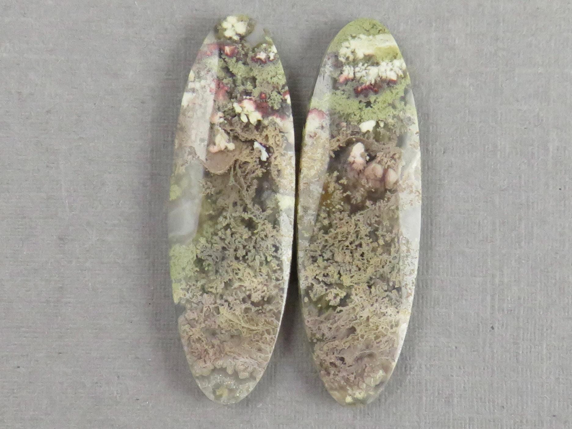 Indonesian Moss Agate Pair | Oval Natural Loose Chalcedony Gemstone | 34x11x3 | AG341 - Moss Agate - GemEnthusiast