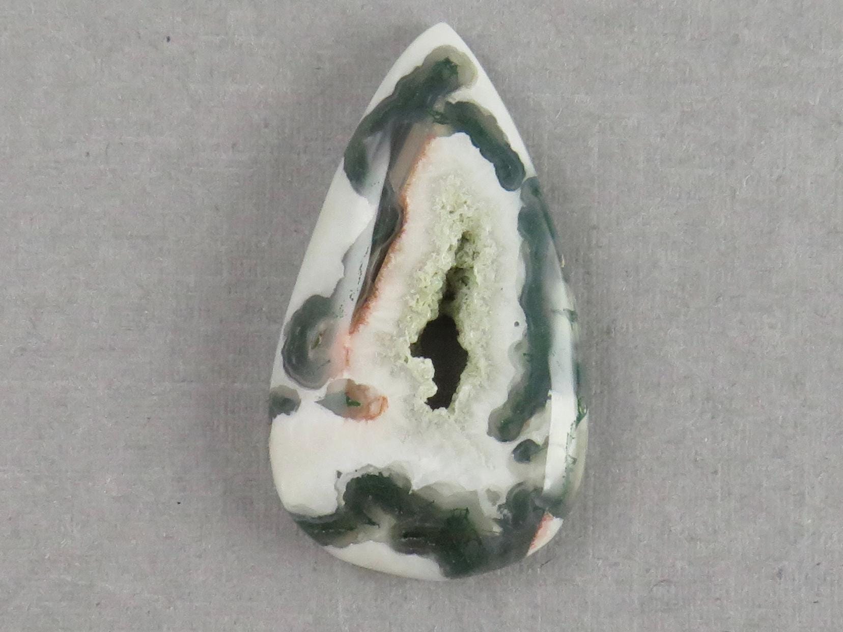 Moss Agate | 41x25x5 mm | Natural Pear Cabochon Gemstone | AG332 - Moss Agate, Chalcedony - GemEnthusiast