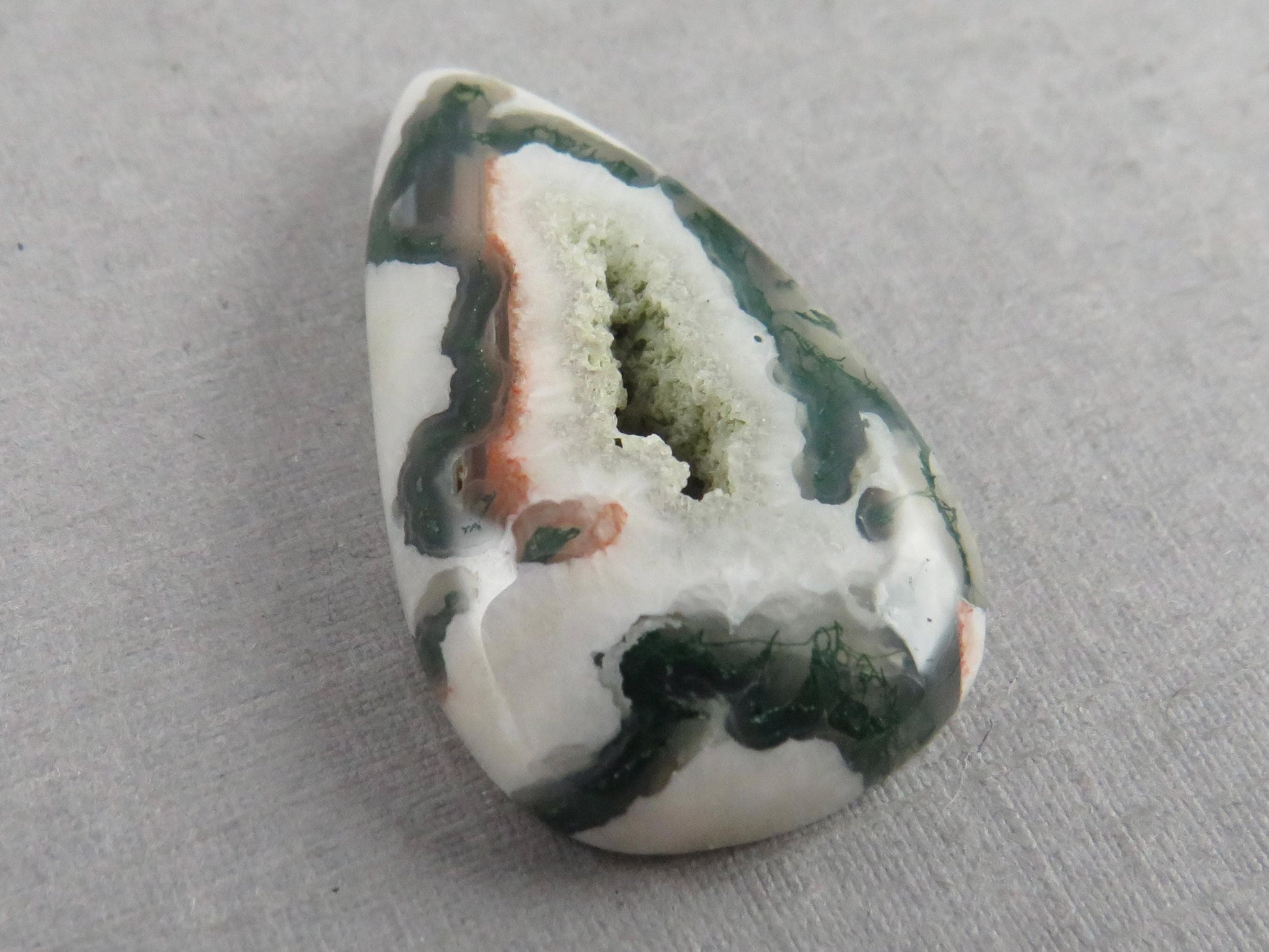 Moss Agate | 41x25x5 mm | Natural Pear Cabochon Gemstone | AG332 - Moss Agate, Chalcedony - GemEnthusiast