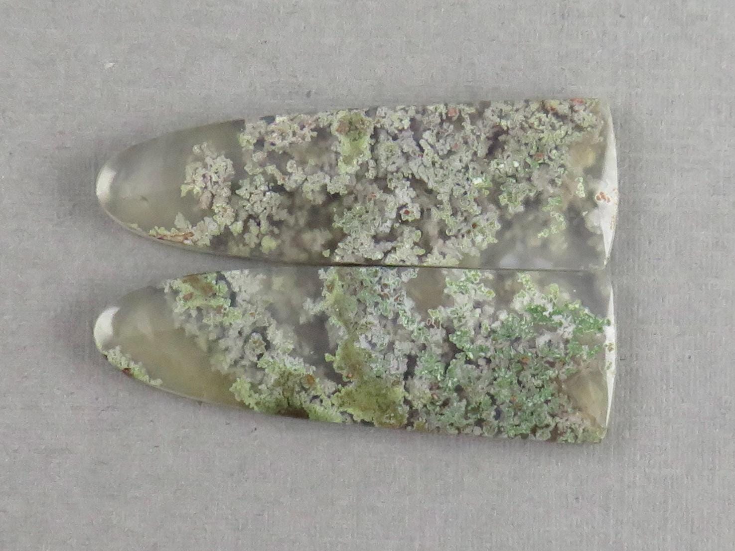Indonesian Moss Agate Pair | Natural Loose Chalcedony Gemstone | 35x12x4 | AG343 - Moss Agate - GemEnthusiast