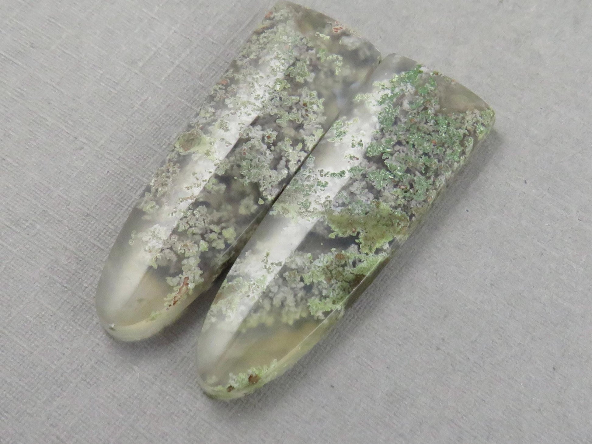 Indonesian Moss Agate Pair | Natural Loose Chalcedony Gemstone | 35x12x4 | AG343 - Moss Agate - GemEnthusiast