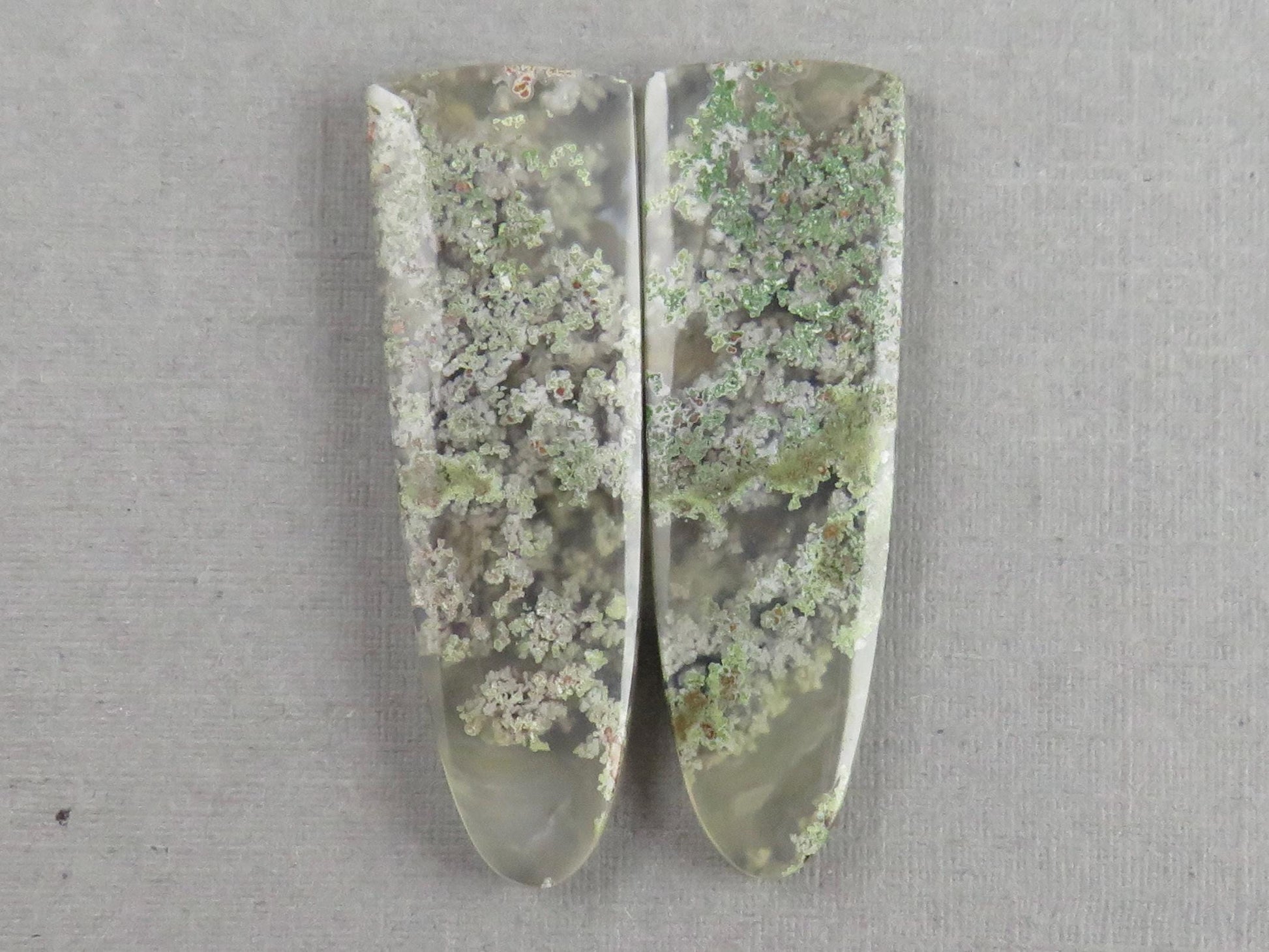 Indonesian Moss Agate Pair | Natural Loose Chalcedony Gemstone | 35x12x4 | AG343 - Moss Agate - GemEnthusiast