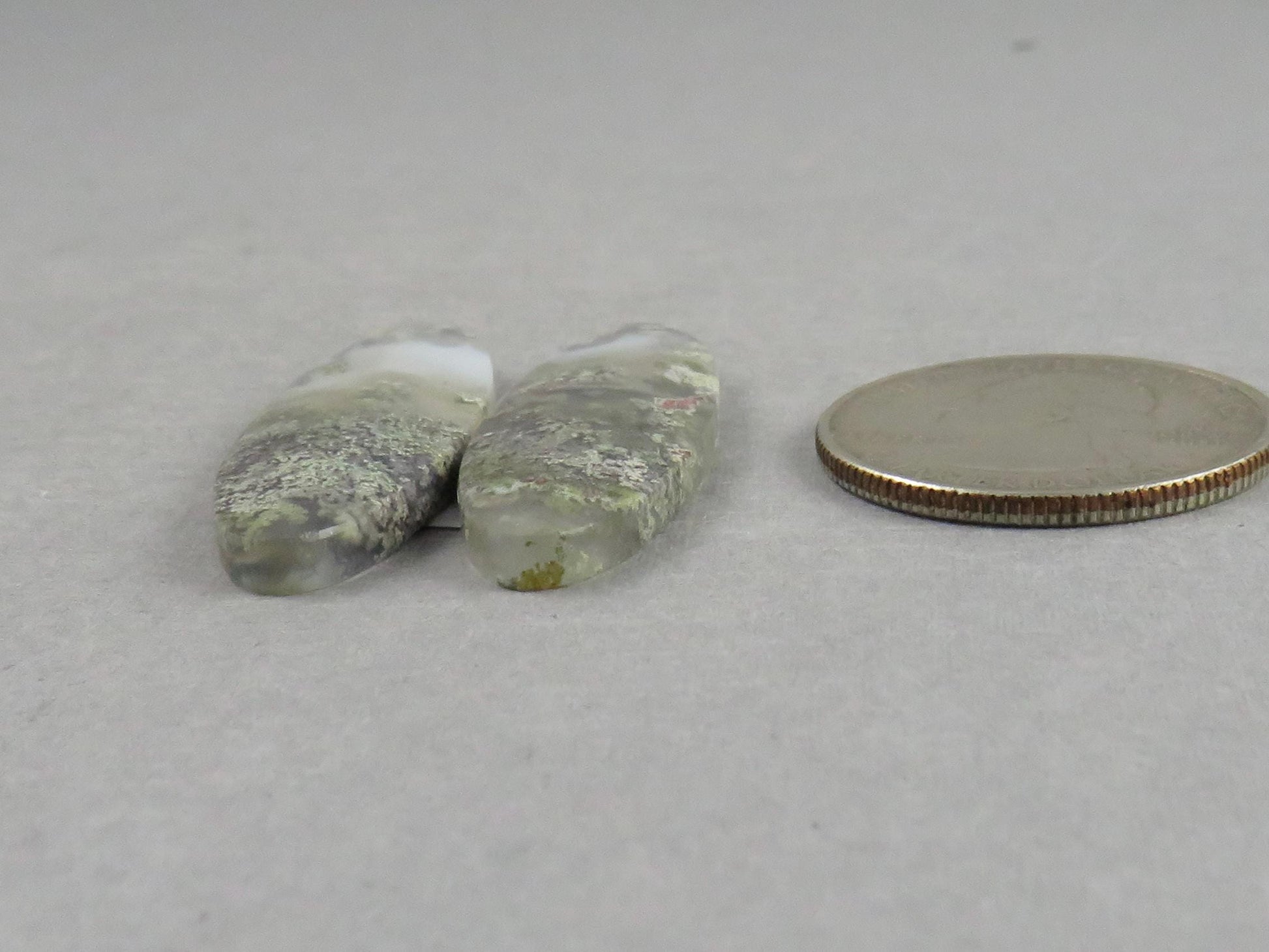 Indonesian Moss Agate Pair | Oval Natural Loose Chalcedony Gemstone | 36x12x4 | AG340 - Moss Agate - GemEnthusiast