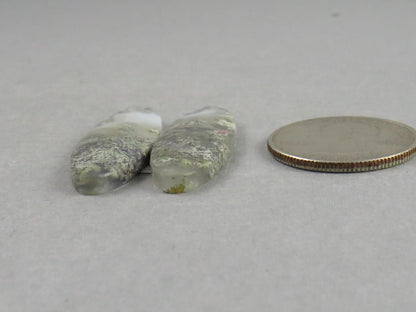 Indonesian Moss Agate Pair | Oval Natural Loose Chalcedony Gemstone | 36x12x4 | AG340 - Moss Agate - GemEnthusiast
