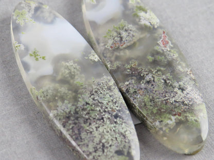 Indonesian Moss Agate Pair | Oval Natural Loose Chalcedony Gemstone | 36x12x4 | AG340 - Moss Agate - GemEnthusiast