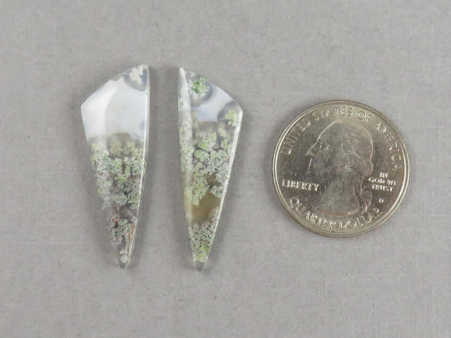 Indonesian Moss Agate Pair | Natural Loose Chalcedony Gemstone | 36x11x3 | AG342 - Moss Agate - GemEnthusiast