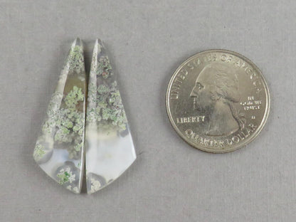 Indonesian Moss Agate Pair | Natural Loose Chalcedony Gemstone | 36x11x3 | AG342 - Moss Agate - GemEnthusiast