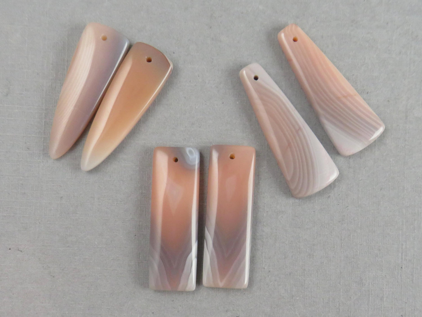 Botswana Agate Bead Pairs | Peach and Gray | Drilled | B111 - Agate - GemEnthusiast