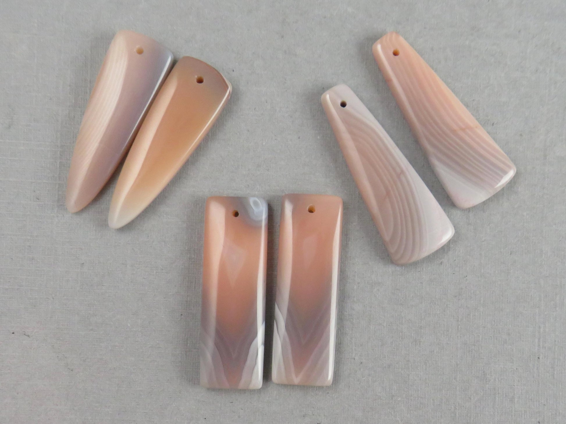 Botswana Agate Bead Pairs | Peach and Gray | Drilled | B111 - Agate - GemEnthusiast