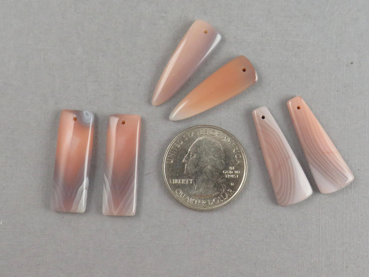 Botswana Agate Bead Pairs | Peach and Gray | Drilled | B111 - Agate - GemEnthusiast