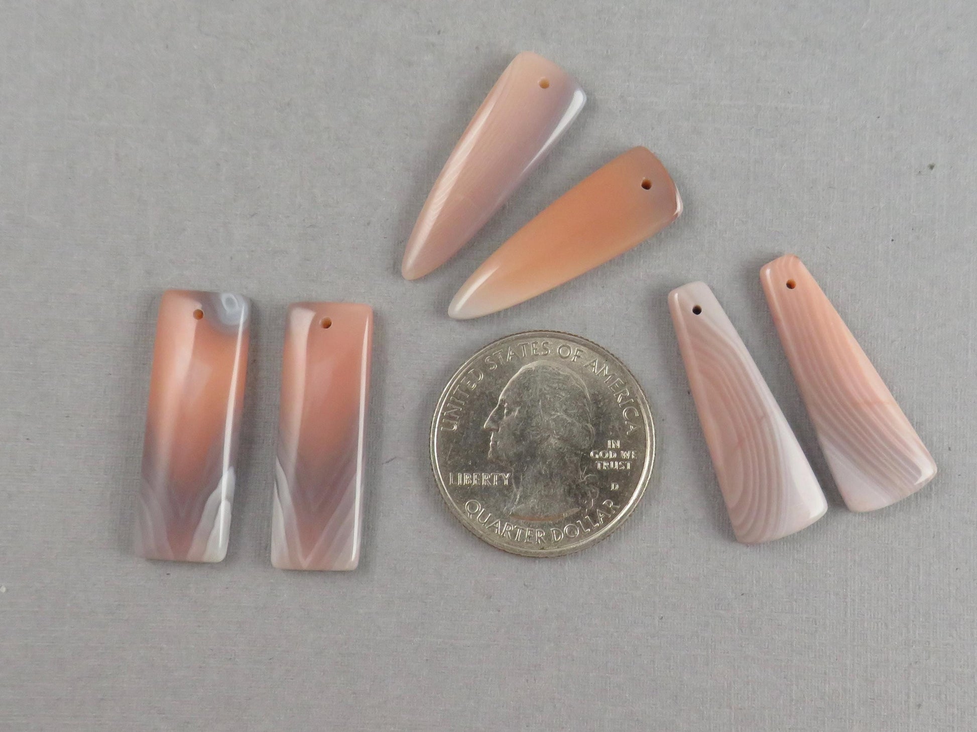 Botswana Agate Bead Pairs | Peach and Gray | Drilled | B111 - Agate - GemEnthusiast