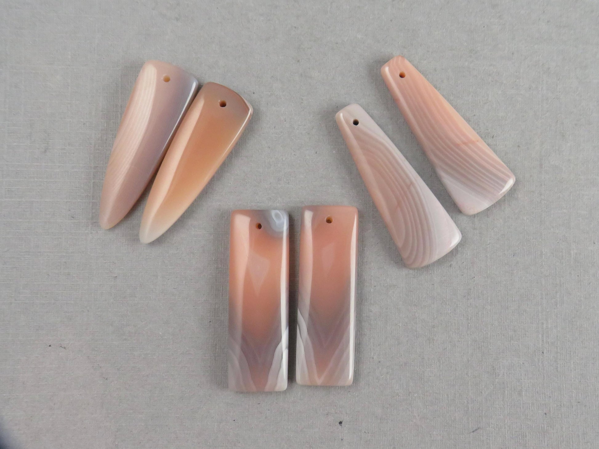 Botswana Agate Bead Pairs | Peach and Gray | Drilled | B111 - Agate - GemEnthusiast