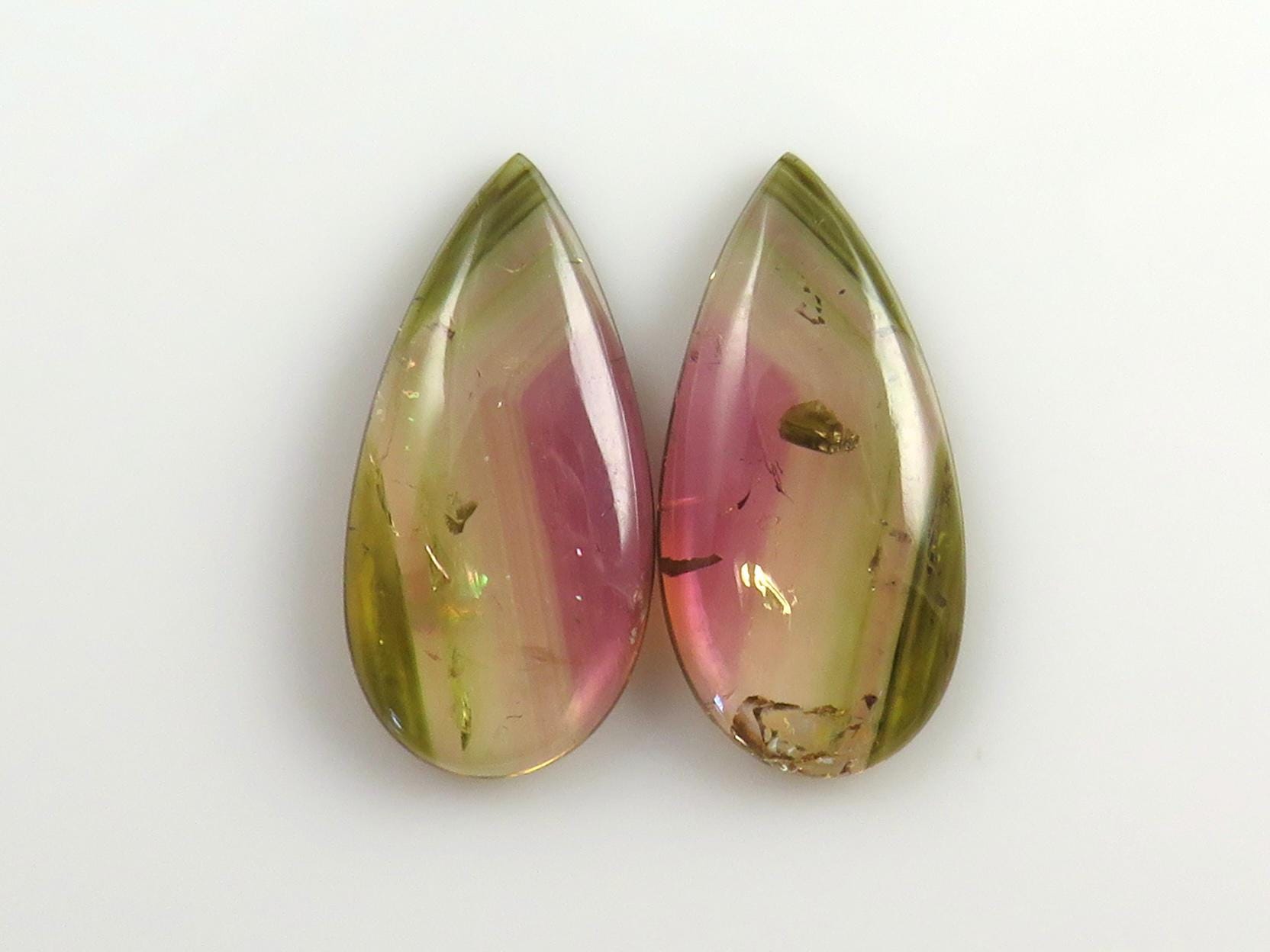 Watermelon Tourmaline Cabochon Pair | Natural Gemstones | 21x10 mm | 13.6 cts | TO568 - Watermelon Tourmaline - GemEnthusiast