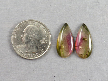 Watermelon Tourmaline Cabochon Pair | Natural Gemstones | 21x10 mm | 13.6 cts | TO568 - Watermelon Tourmaline - GemEnthusiast