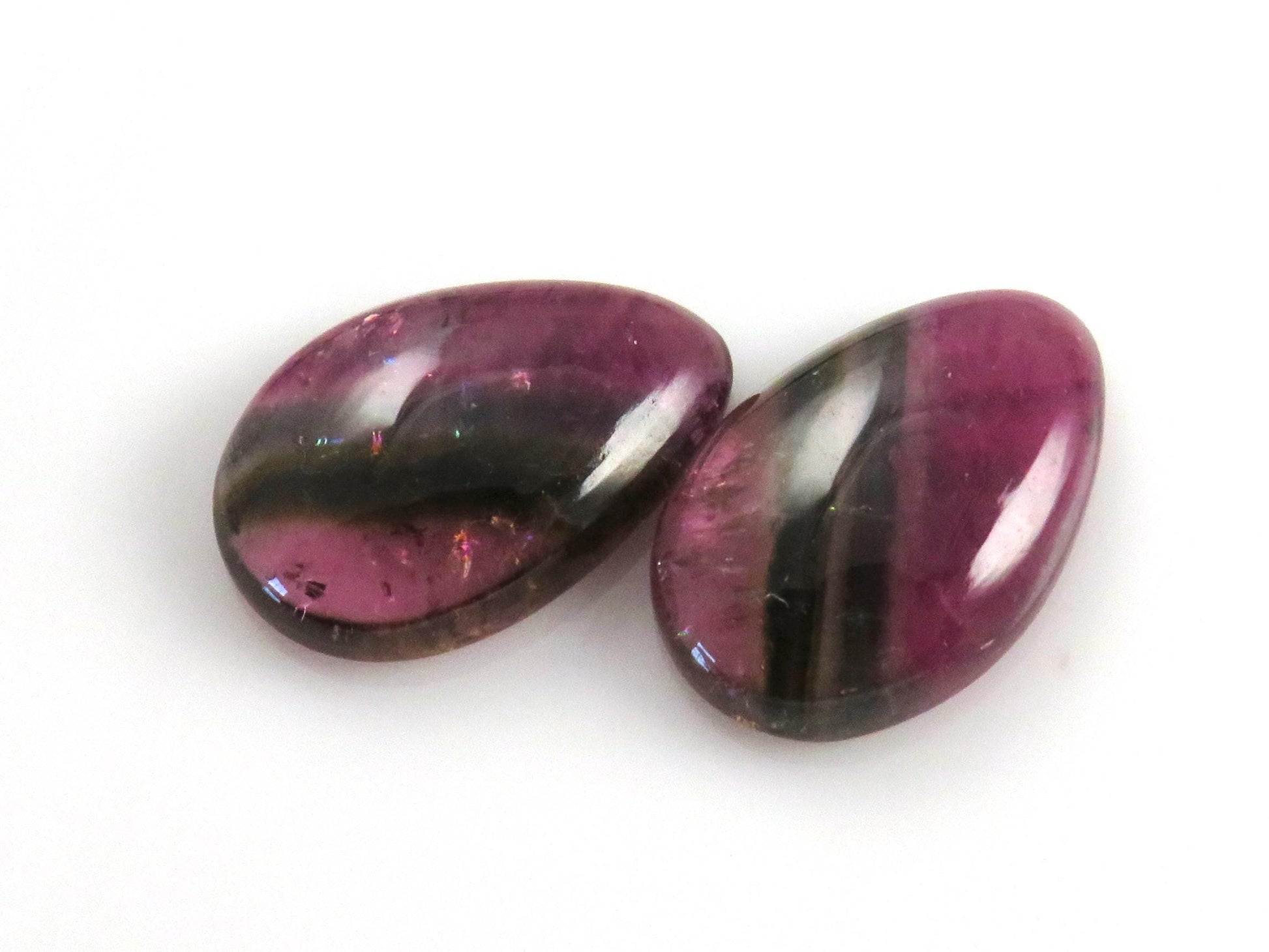 Multi-Color Tourmaline Cabochon Pair | Natural Gemstones | 15x10 mm | 9.8 cts | TO565 - Tourmaline - GemEnthusiast