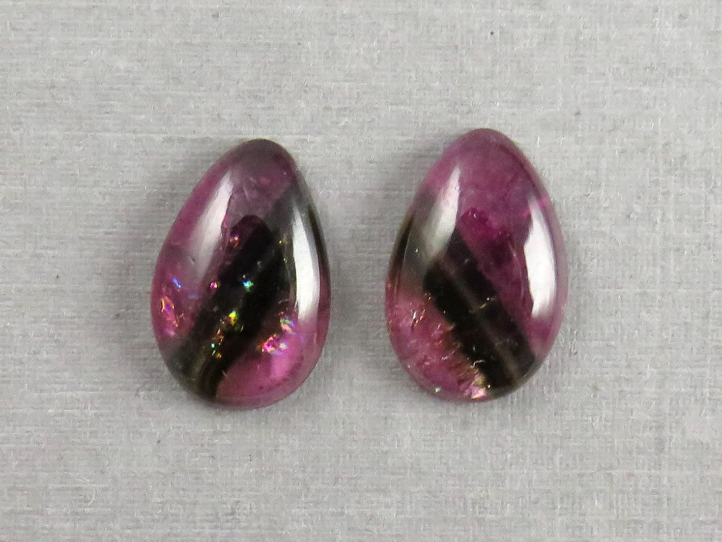 Multi-Color Tourmaline Cabochon Pair | Natural Gemstones | 15x10 mm | 9.8 cts | TO565 - Tourmaline - GemEnthusiast