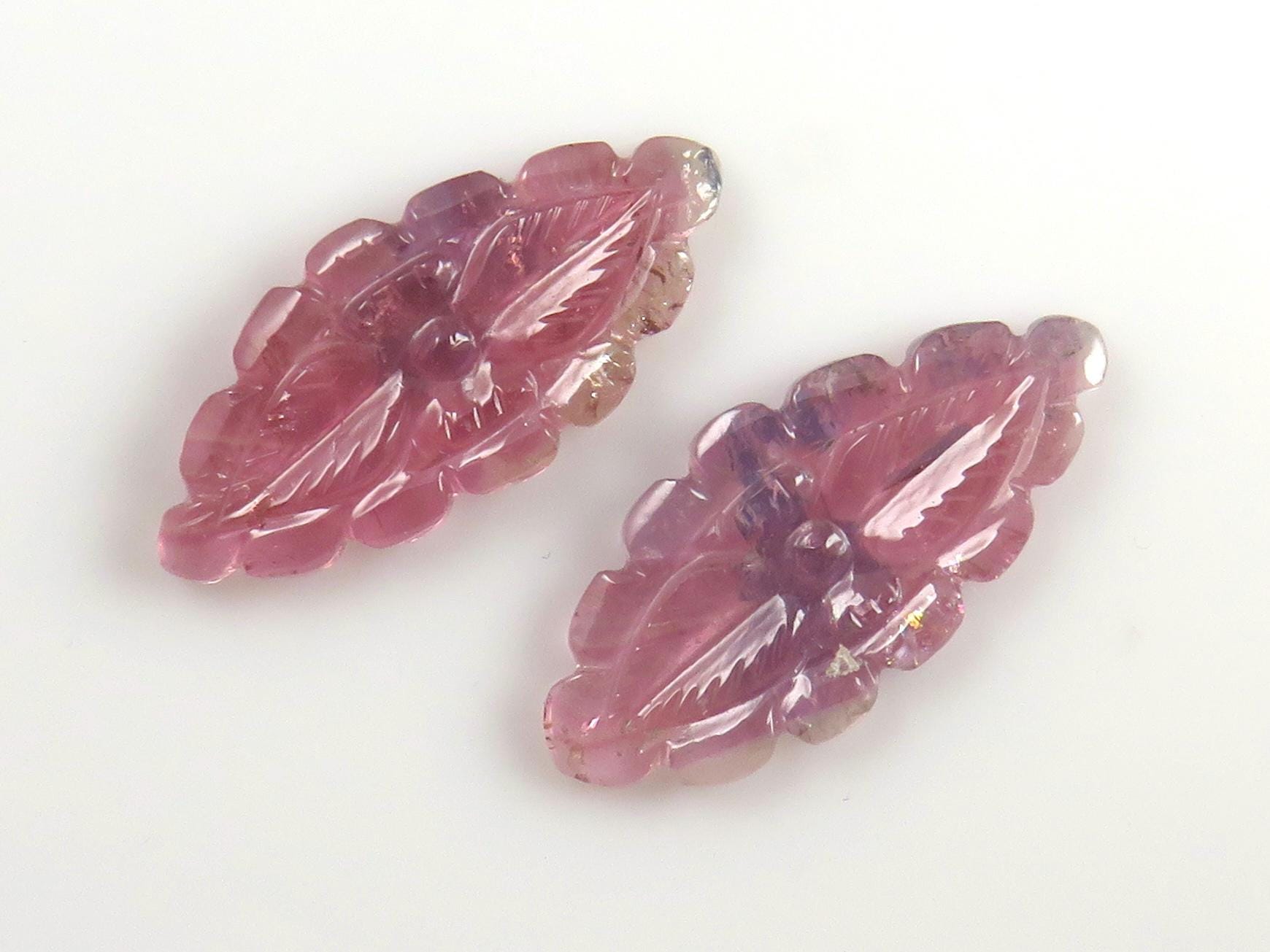 Flower Tourmaline Carving Pair | Natural Pink Purple Gemstones | 22x10 mm | 9.4 cts | TO566 - Tourmaline - GemEnthusiast