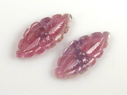 Flower Tourmaline Carving Pair | Natural Pink Purple Gemstones | 22x10 mm | 9.4 cts | TO566 - Tourmaline - GemEnthusiast