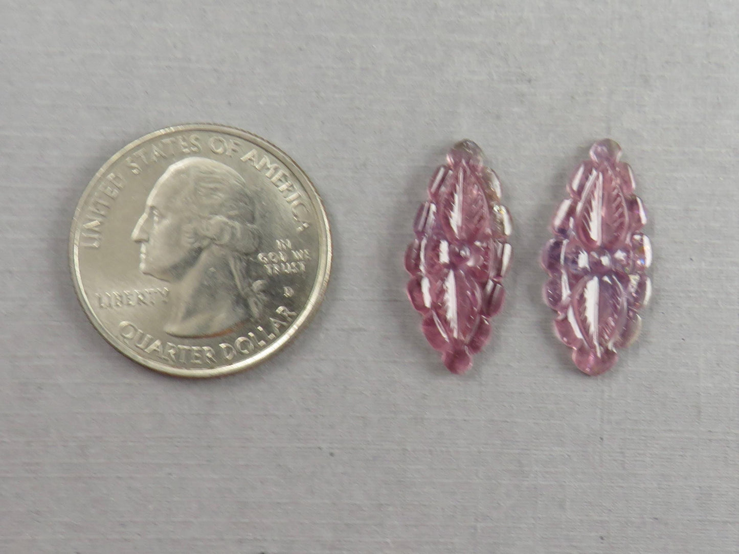 Flower Tourmaline Carving Pair | Natural Pink Purple Gemstones | 22x10 mm | 9.4 cts | TO566 - Tourmaline - GemEnthusiast