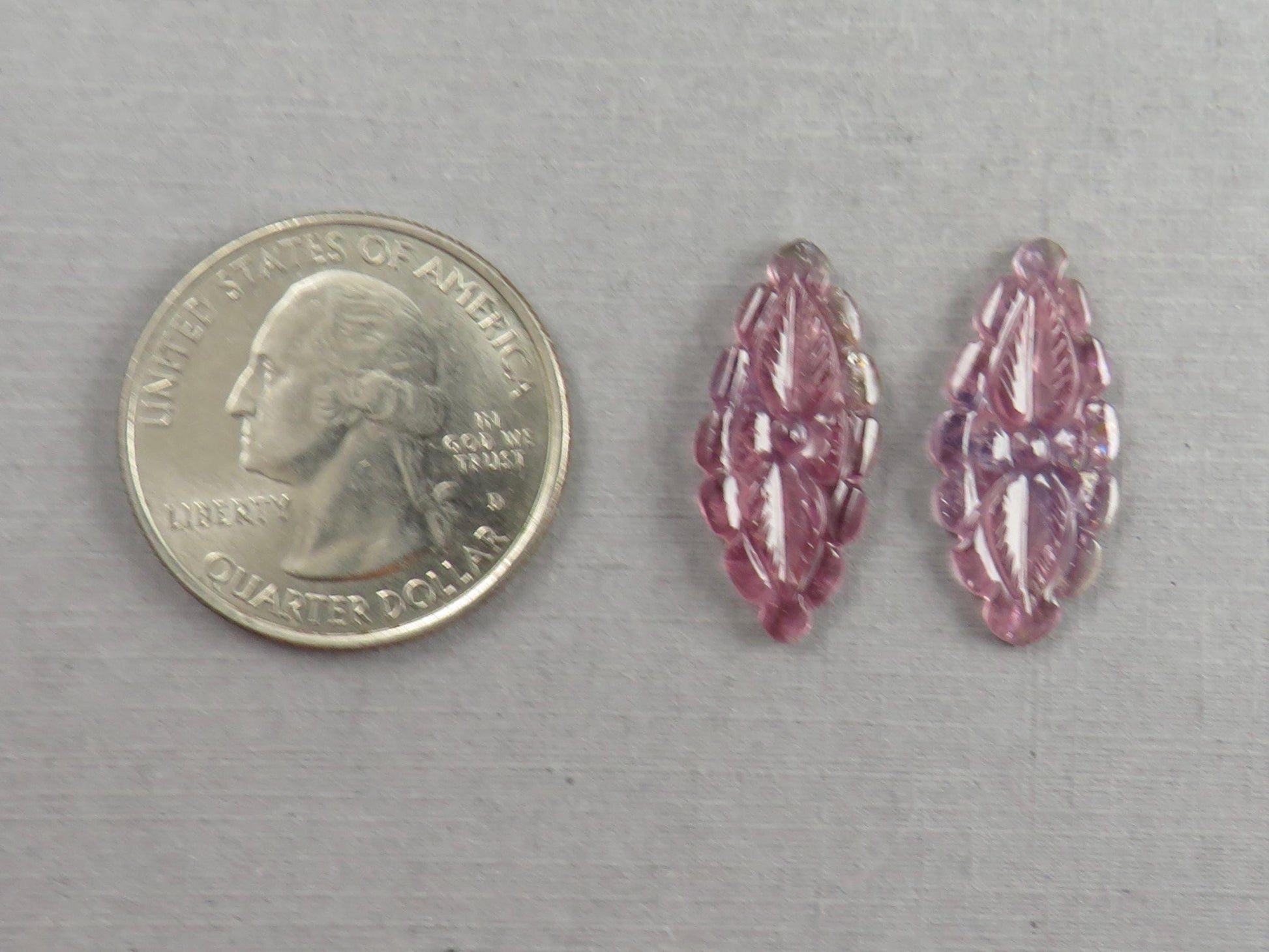 Flower Tourmaline Carving Pair | Natural Pink Purple Gemstones | 22x10 mm | 9.4 cts | TO566 - Tourmaline - GemEnthusiast