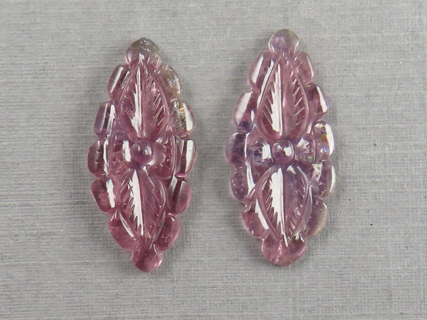 Flower Tourmaline Carving Pair | Natural Pink Purple Gemstones | 22x10 mm | 9.4 cts | TO566 - Tourmaline - GemEnthusiast