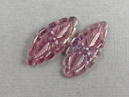 Flower Tourmaline Carving Pair | Natural Pink Purple Gemstones | 22x10 mm | 9.4 cts | TO566 - Tourmaline - GemEnthusiast
