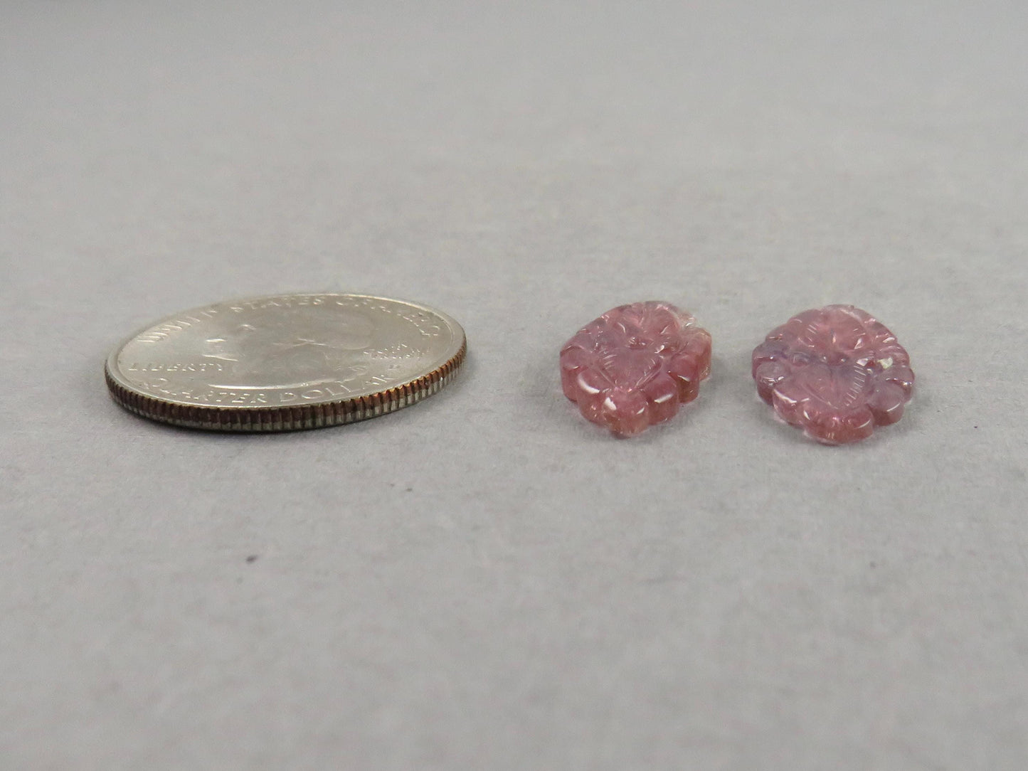 Flower Tourmaline Carving Pair | Natural Pink Purple Gemstones | 22x10 mm | 9.4 cts | TO566 - Tourmaline - GemEnthusiast