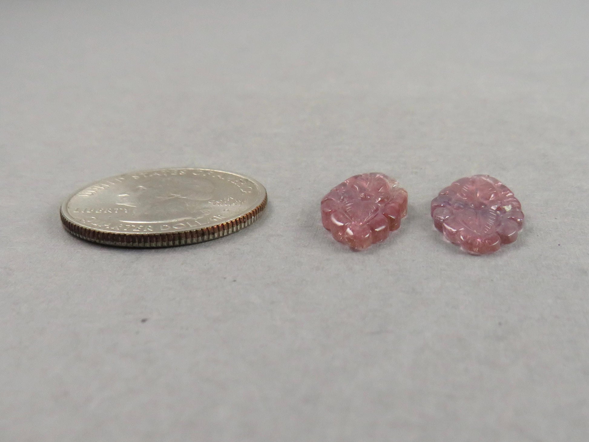 Flower Tourmaline Carving Pair | Natural Pink Purple Gemstones | 22x10 mm | 9.4 cts | TO566 - Tourmaline - GemEnthusiast