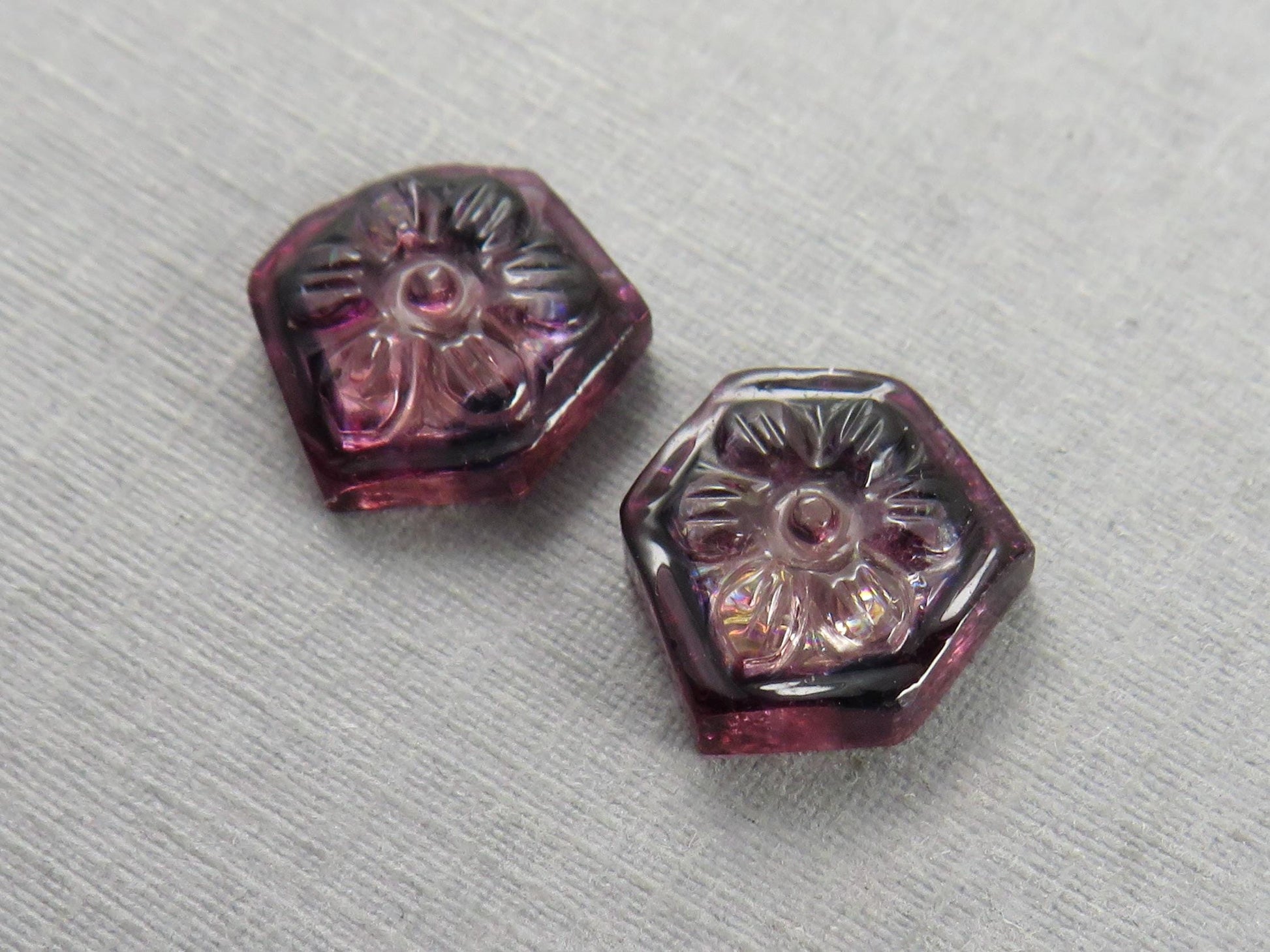 Flower Tourmaline Carving Pair | Natural Pink Gemstones | 11x10 mm | 7.2 carats | TO567 - Tourmaline - GemEnthusiast